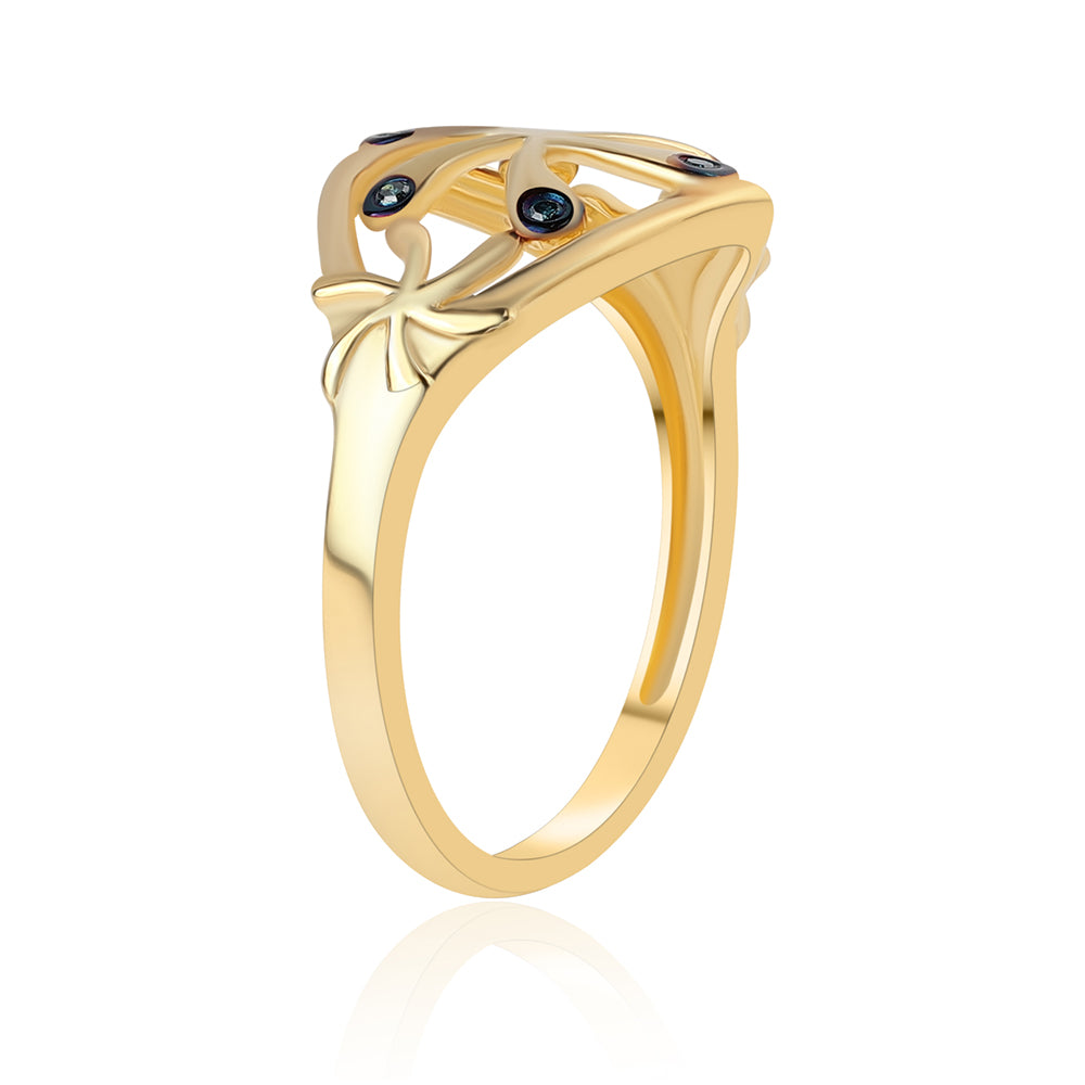 Pozlacený 925 / 1000 Sterlingové Stříbro Prsten s Modrým Diamantem 2 