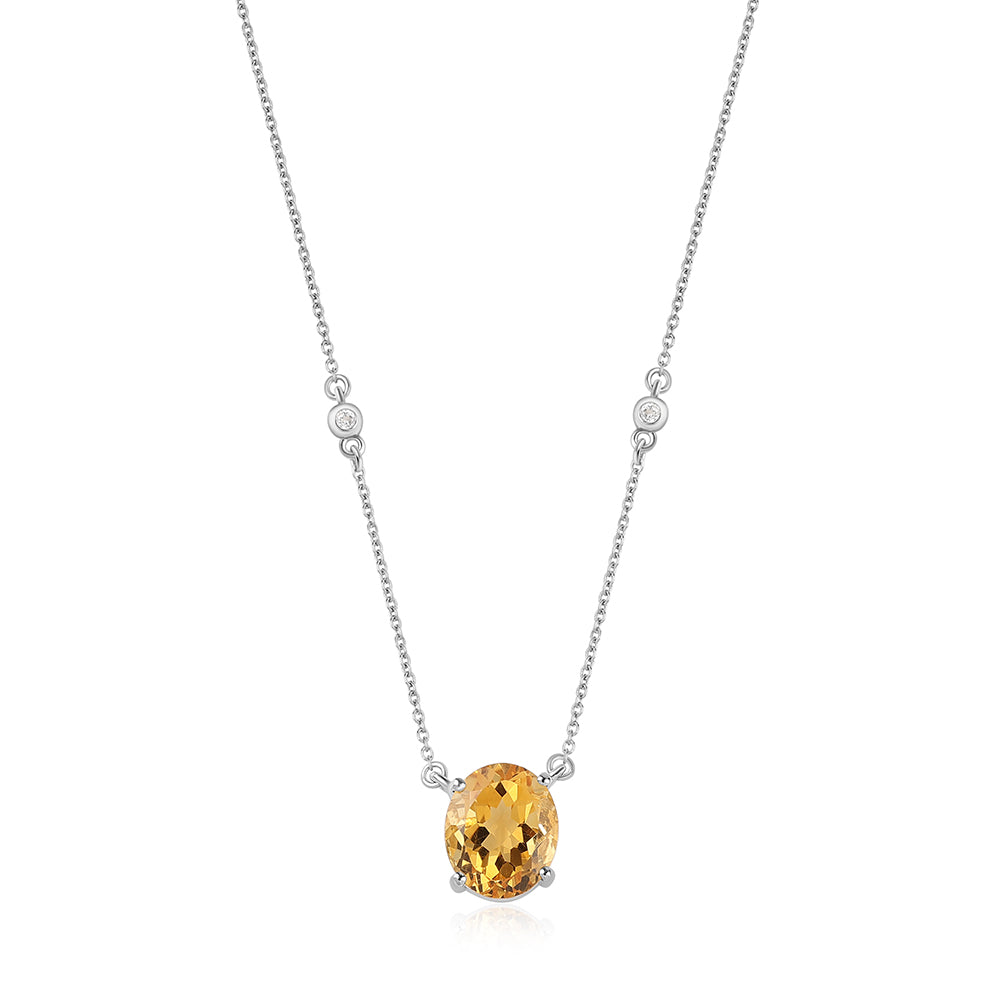 Stříbro 925/1000 - Náhrdelník s Citrínem a Bílým Topazem - Karátové číslo: 4.28. přibližná hmotnost: 4.49 gramů 1 
