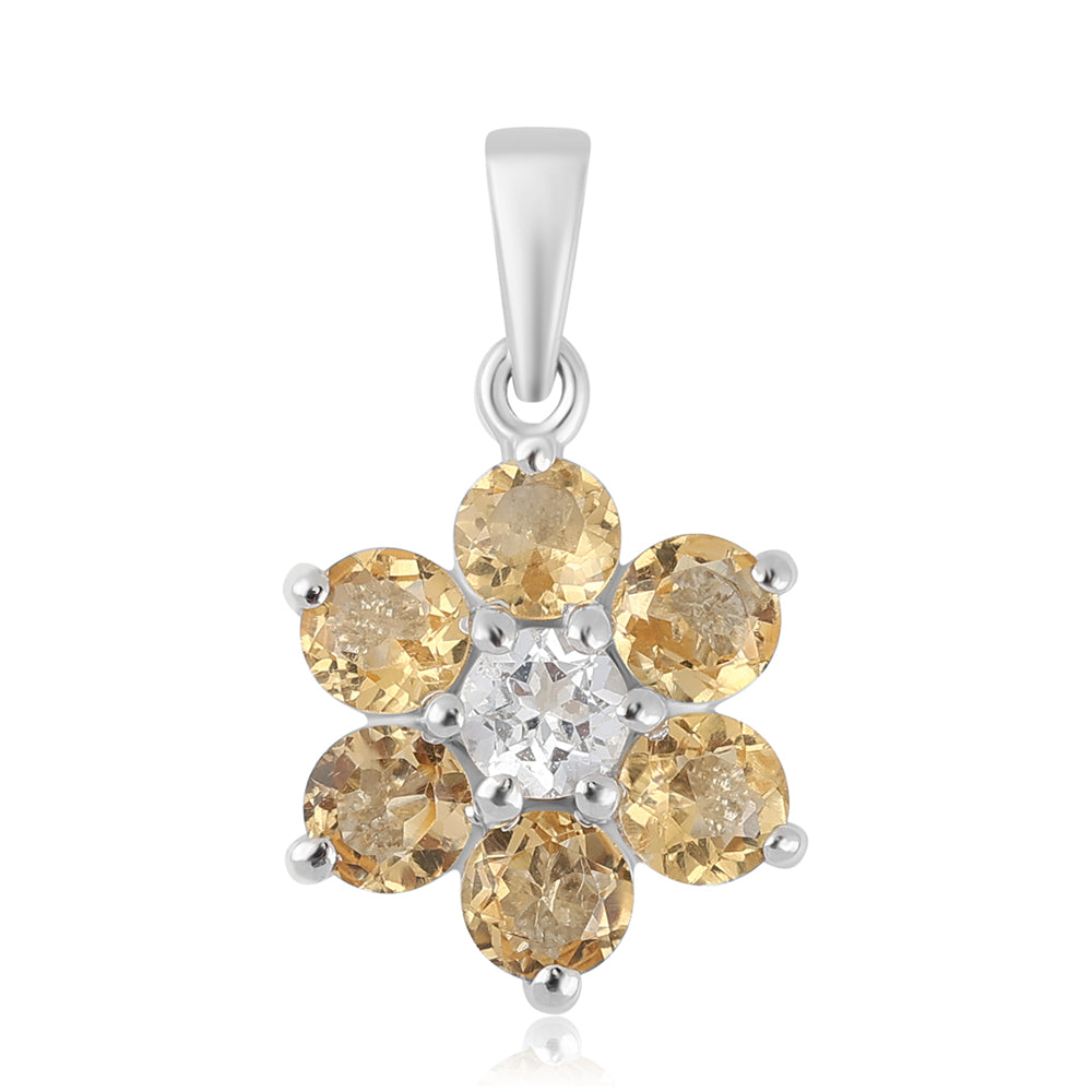 Stříbro 925/1000 - Přívěsek s Citrínem a Bílým Topazem - Karátové číslo: 1.75. přibližná hmotnost: 1.5 gramů 1 