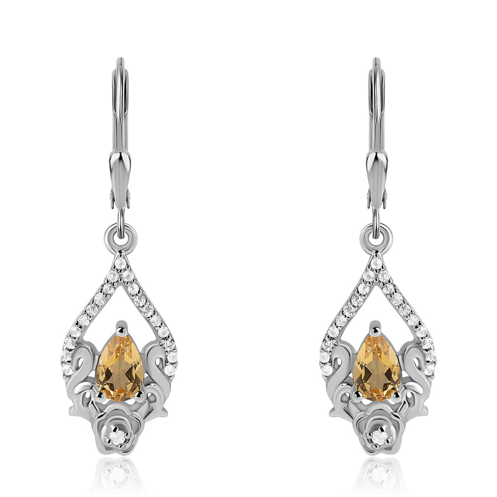 925 / 1000 Sterlingové Stříbro Náušnice s Citrínem a Bílým Topazem