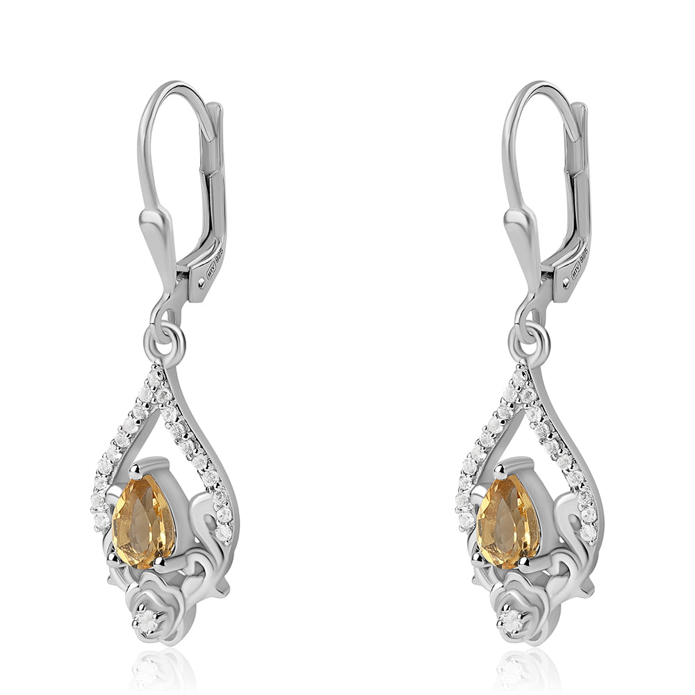 925 / 1000 Sterlingové Stříbro Náušnice s Citrínem a Bílým Topazem