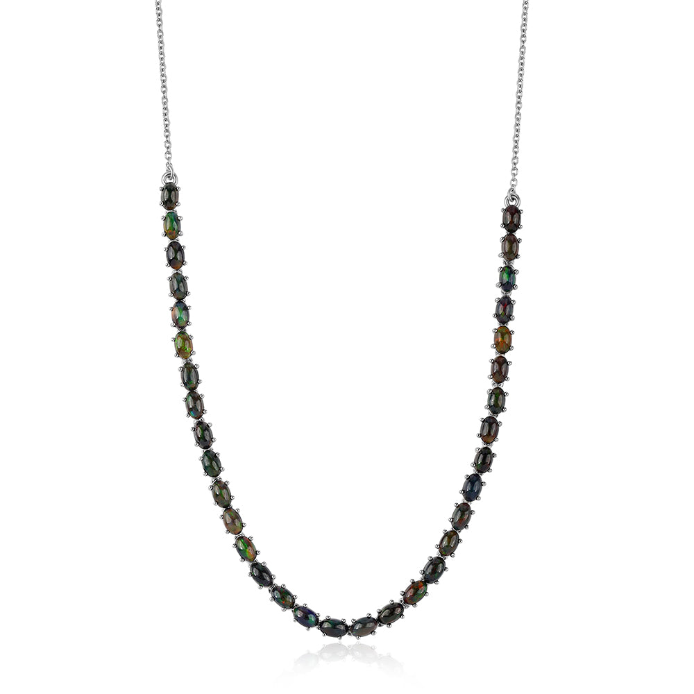 925 / 1000 Sterlingové Stříbro Náhrdelník s Půlnočně Černým Etiopským Opálem z Lega Dembi 1 