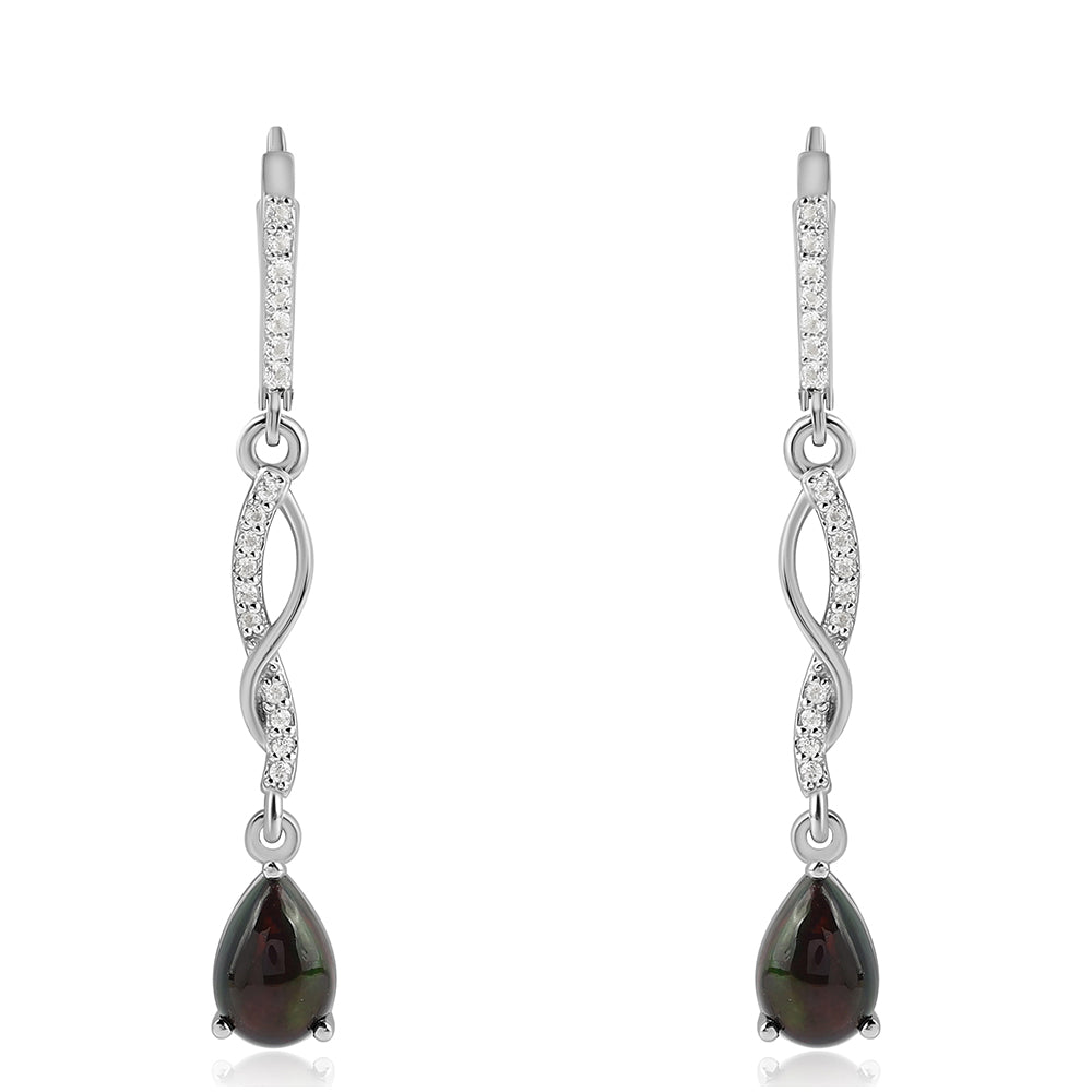 Stříbro 925/1000 - Náušnice s Půlnočně Černým Etiopským Opálem z Lega Dembi a Bílým Topazem - Karátové číslo: 1.8. přibližná hmotnost: 3.46 gramů 1 