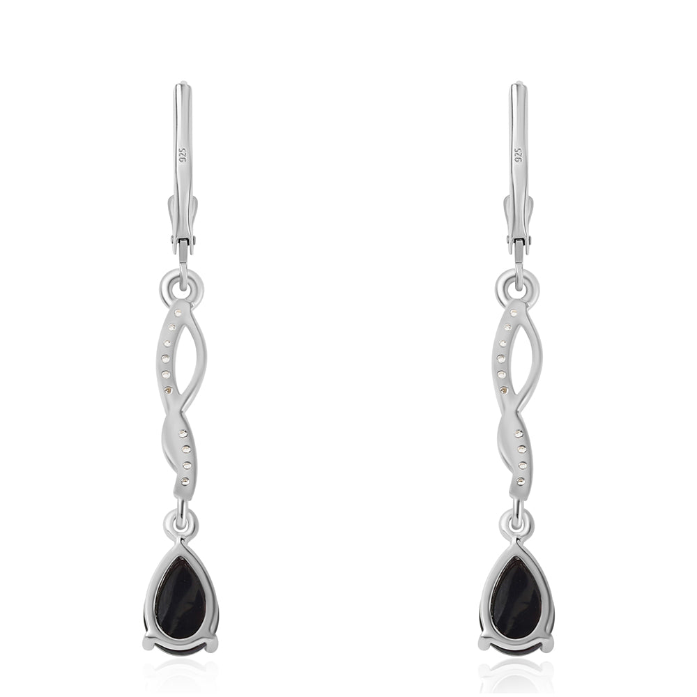 Stříbro 925/1000 - Náušnice s Půlnočně Černým Etiopským Opálem z Lega Dembi a Bílým Topazem - Karátové číslo: 1.8. přibližná hmotnost: 3.46 gramů