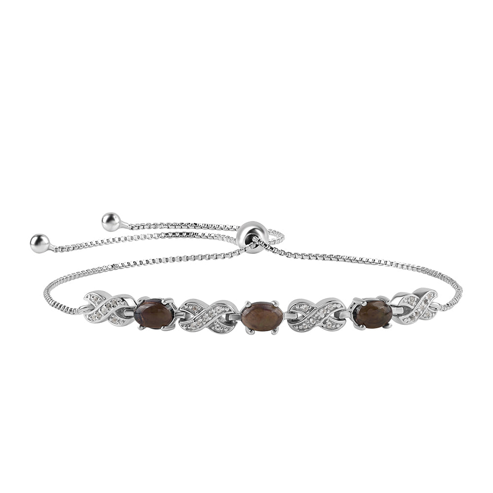 925 / 1000 Sterlingové Stříbro Náramek s Půlnočně Černým Etiopským Opálem z Lega Dembi a Bílým Topazem