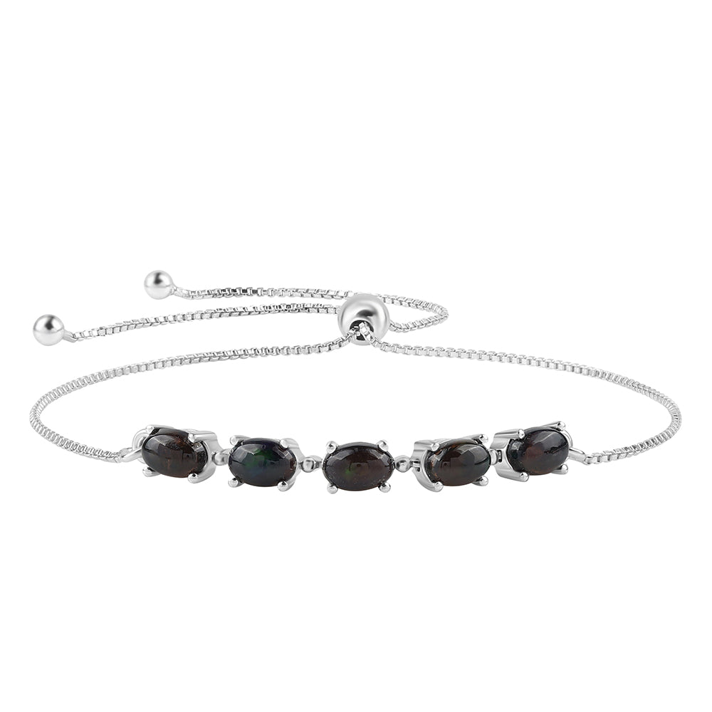 925 / 1000 Sterlingové Stříbro Náramek s Půlnočně Černým Etiopským Opálem z Lega Dembi 1 