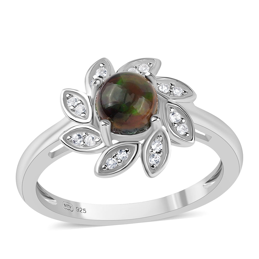 925 / 1000 Sterlingové Stříbro Prsten s Půlnočně Černým Etiopským Opálem z Lega Dembi a Bílým Topazem