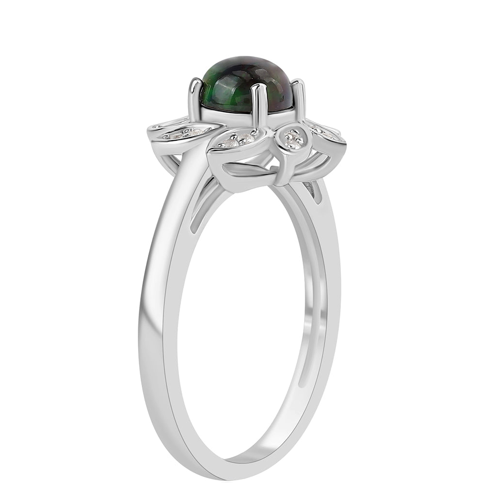 925 / 1000 Sterlingové Stříbro Prsten s Půlnočně Černým Etiopským Opálem z Lega Dembi a Bílým Topazem 2 