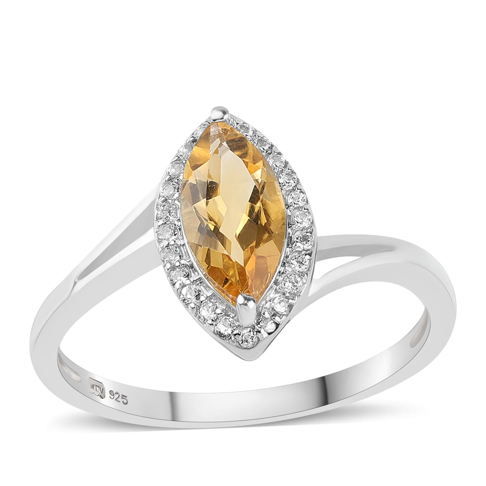 Stříbro 925/1000 - Prsten s Citrínem a Bílým Topazem - Karátové číslo: 1.21. přibližná hmotnost: 2.26 gramů 1 