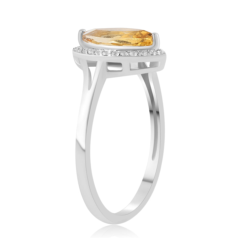 Stříbro 925/1000 - Prsten s Citrínem a Bílým Topazem - Karátové číslo: 1.21. přibližná hmotnost: 2.26 gramů