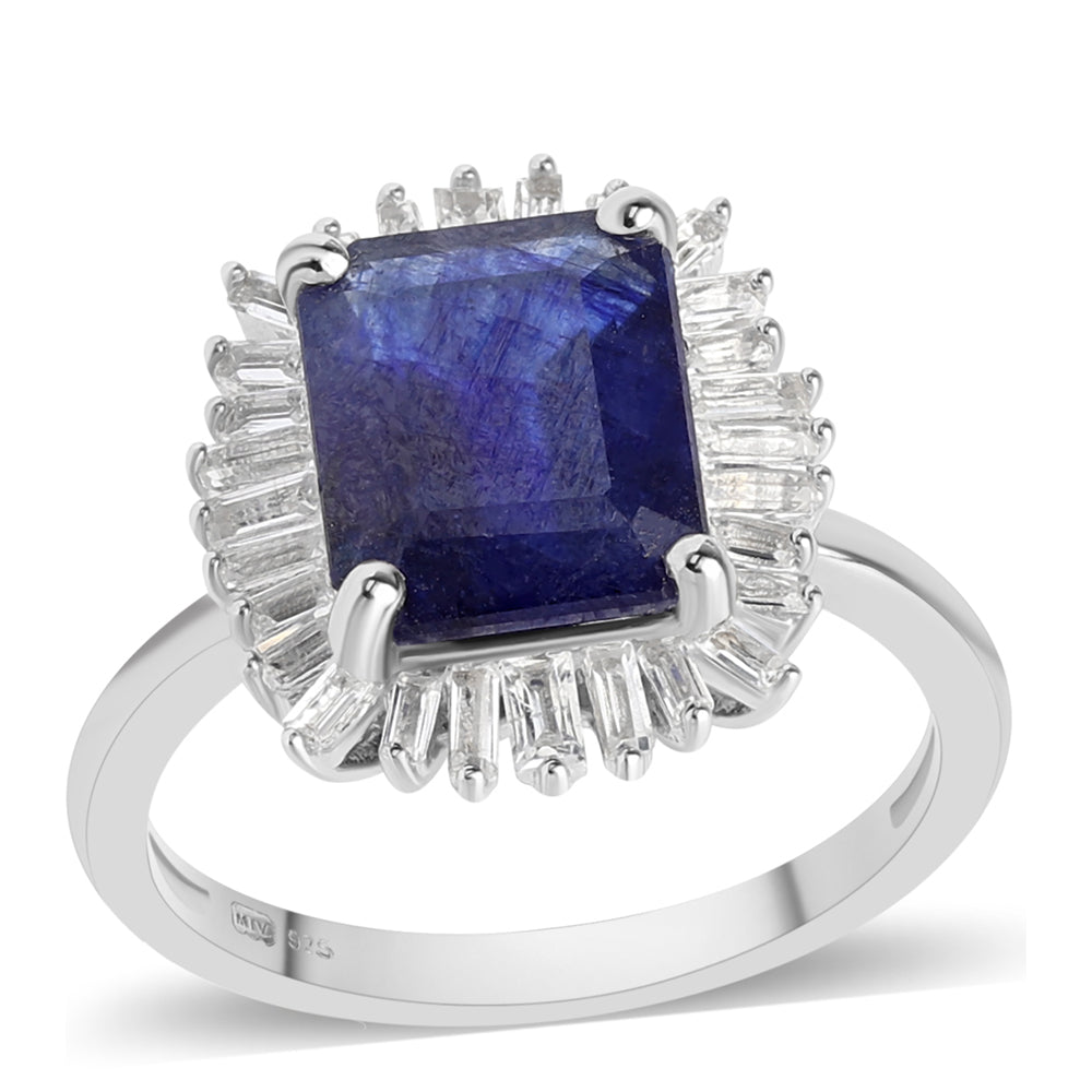 Stříbrný Prsten s Australským Modrým Safírem a Bílým Topazem 1 