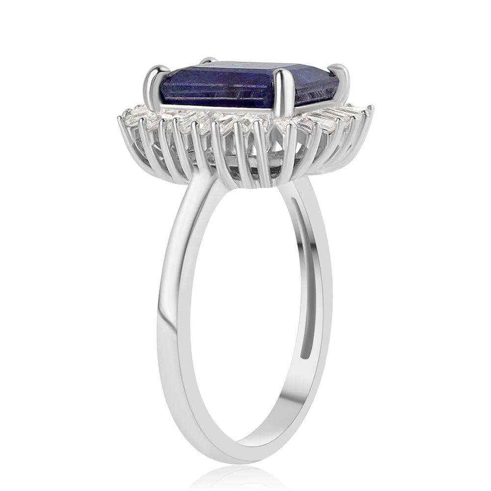 Stříbrný Prsten s Australským Modrým Safírem a Bílým Topazem