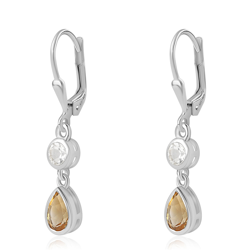 925 / 1000 Sterlingové Stříbro Náušnice s Citrínem a Bílým Topazem