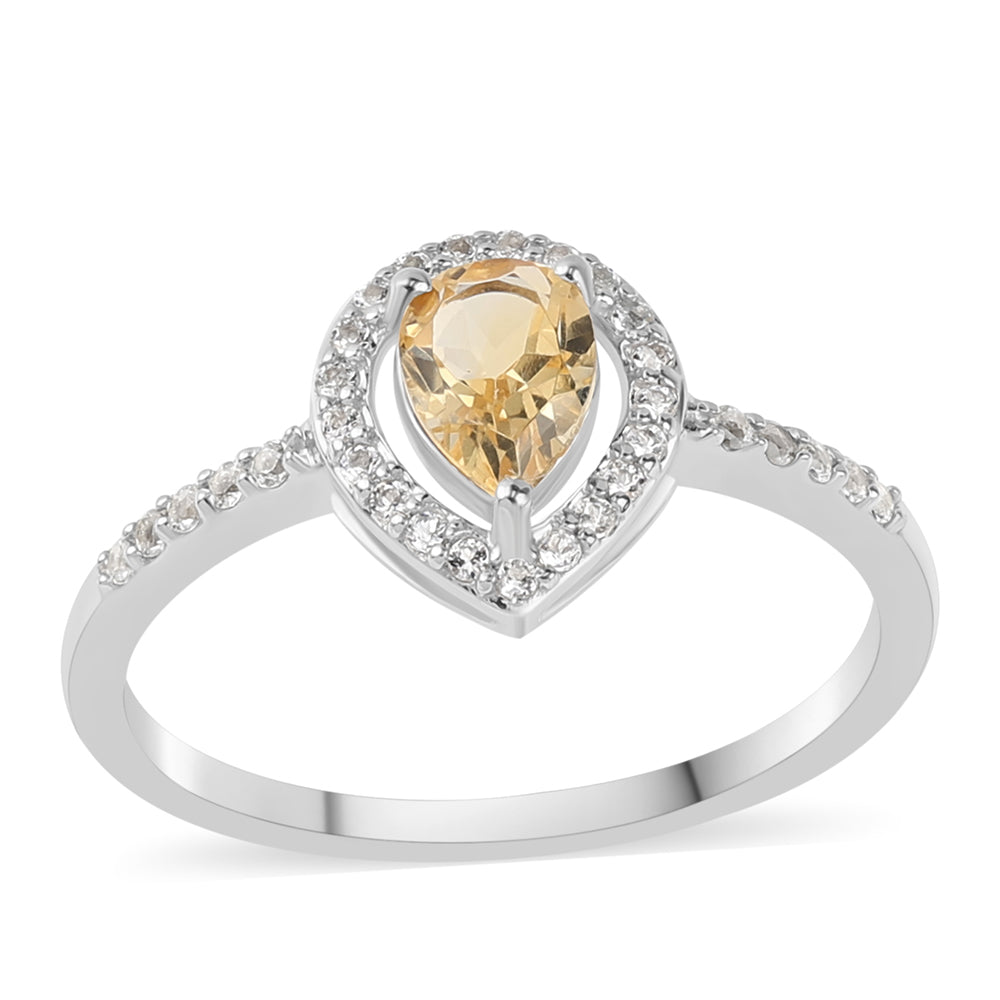 Stříbro 925/1000 - Prsten s Citrínem a Bílým Topazem - Karátové číslo: 0.91. přibližná hmotnost: 2.15 gramů 1 