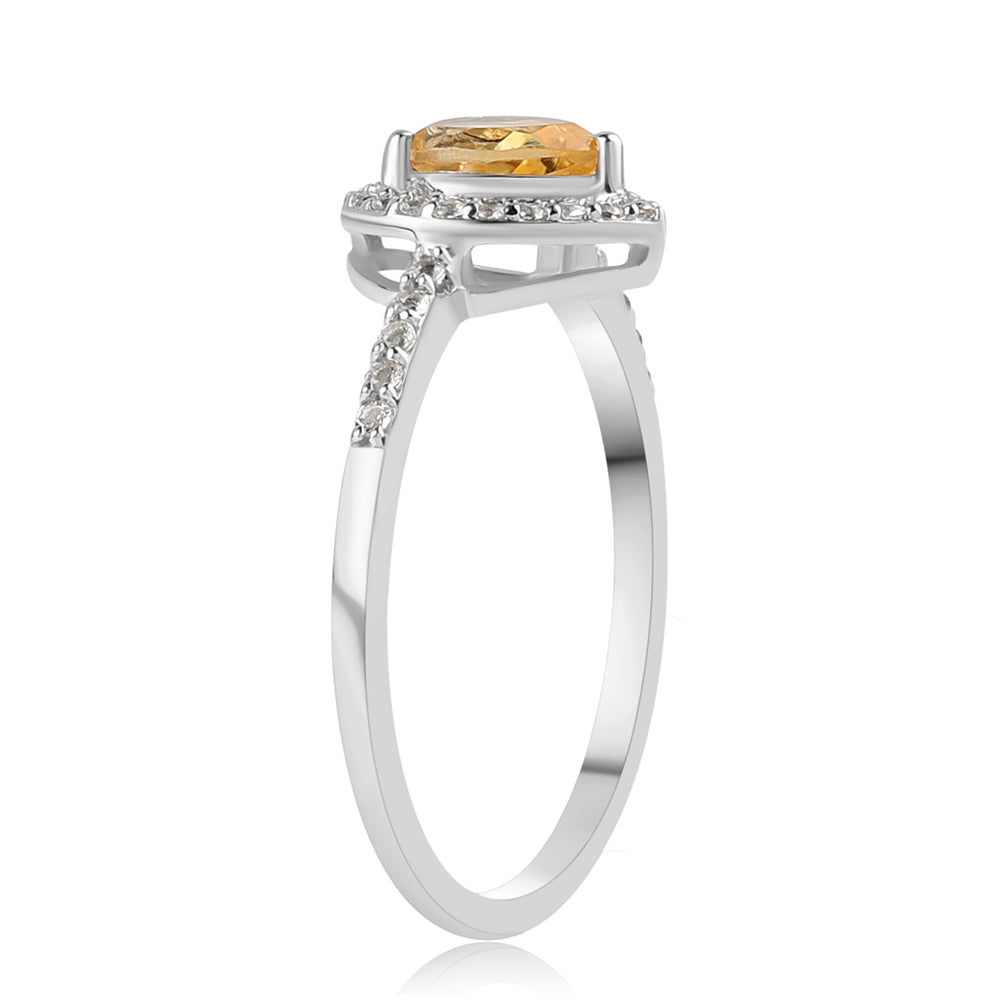 Stříbro 925/1000 - Prsten s Citrínem a Bílým Topazem - Karátové číslo: 0.91. přibližná hmotnost: 2.15 gramů