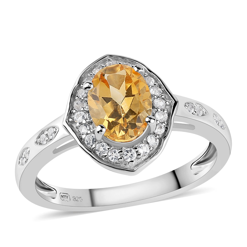 Stříbro 925/1000 - Prsten s Citrínem a Bílým Topazem - Karátové číslo: 1.43. přibližná hmotnost: 3.26 gramů 1 