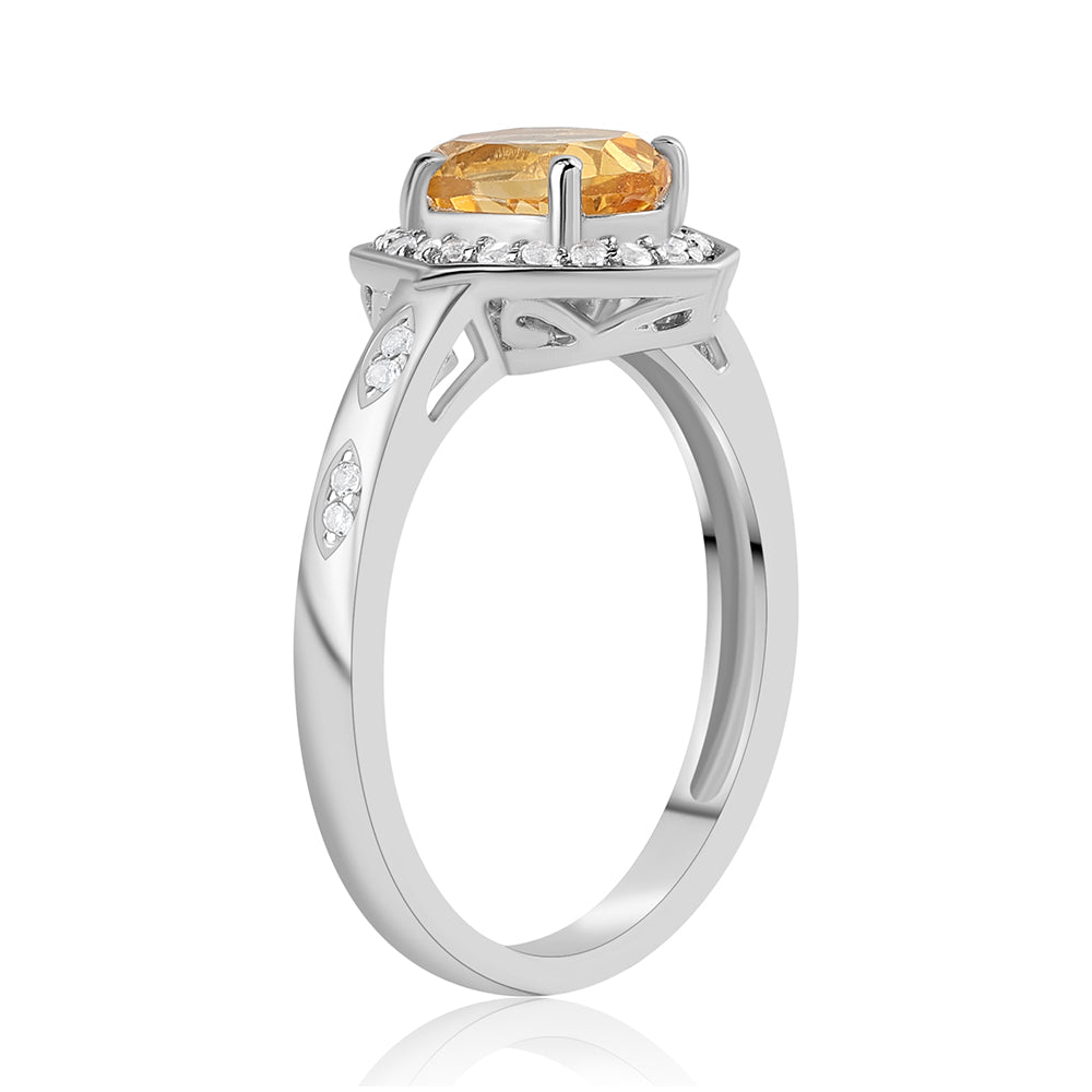 Stříbro 925/1000 - Prsten s Citrínem a Bílým Topazem - Karátové číslo: 1.43. přibližná hmotnost: 3.26 gramů