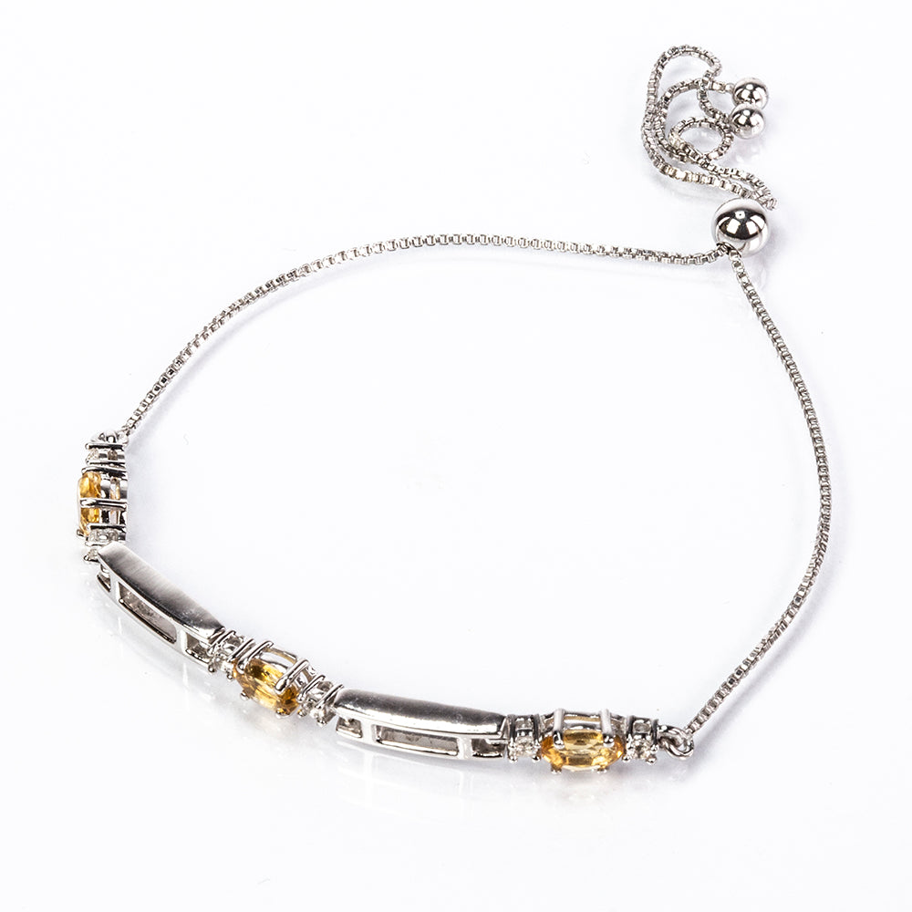 Stříbro 925/1000 - Náramek s Citrínem a Bílým Topazem - Karátové číslo: 4.62. přibližná hmotnost: 4.37 gramů