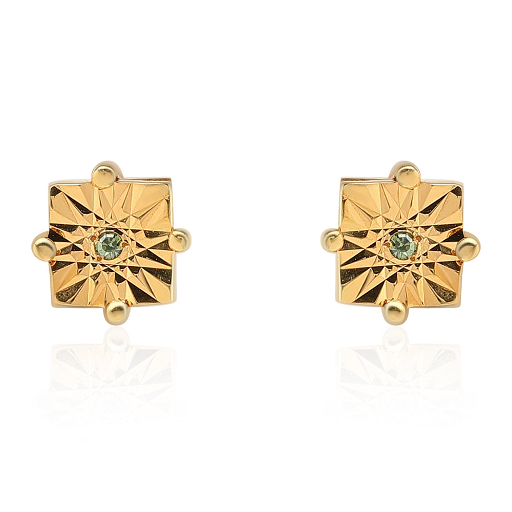 Pozlacené Stříbro 925/1000 - Náušnice se Zeleným Diamantem - Karátové číslo: 0.01. přibližná hmotnost: 1.22 gramů 2 