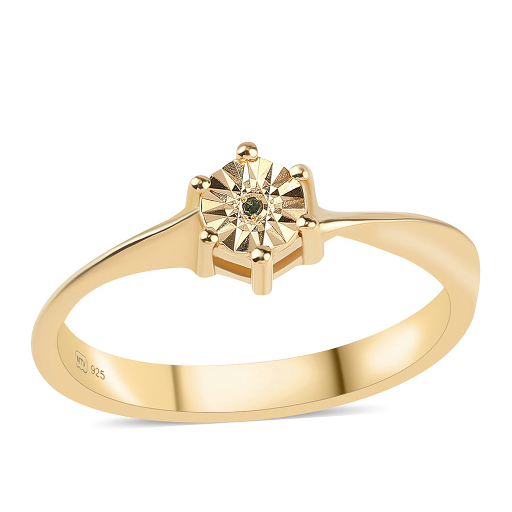 Pozlacené Stříbro 925/1000 - Prsten se Zeleným Diamantem - Karátové číslo: 0.01. přibližná hmotnost: 2.32 gramů 1 