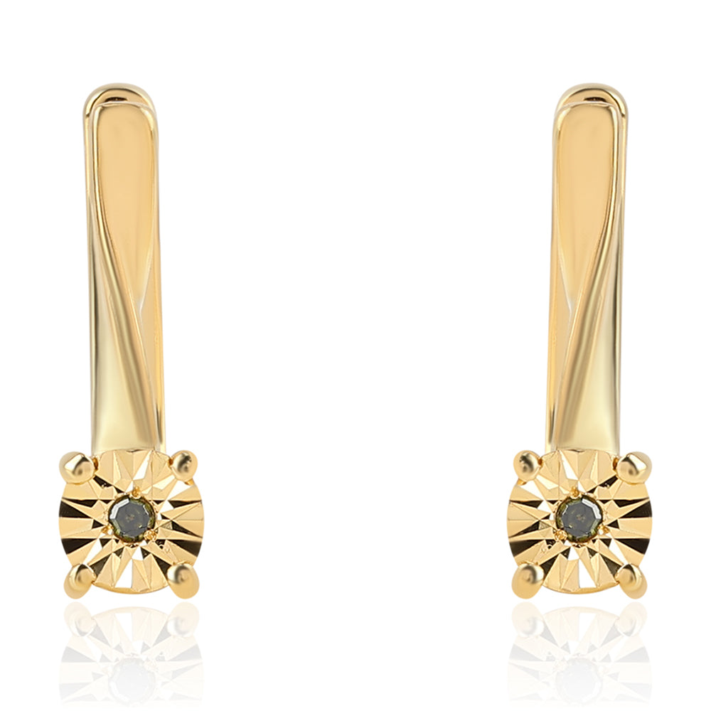 Pozlacené 925 / 1000 Sterlingové Stříbro Náušnice se Zeleným Diamantem