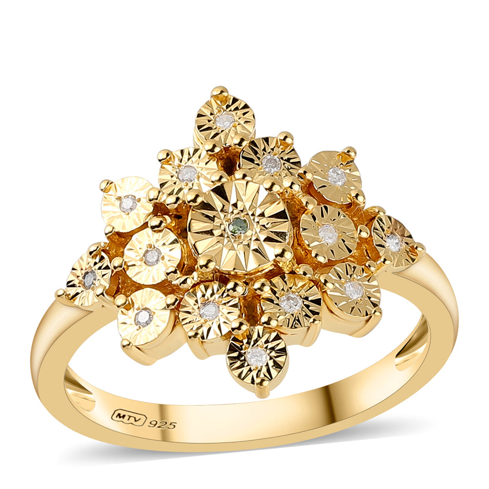 Pozlacený 925 / 1000 Sterlingové Stříbro Prsten se Zeleným Diamantem a Bílým Diamantem 1 