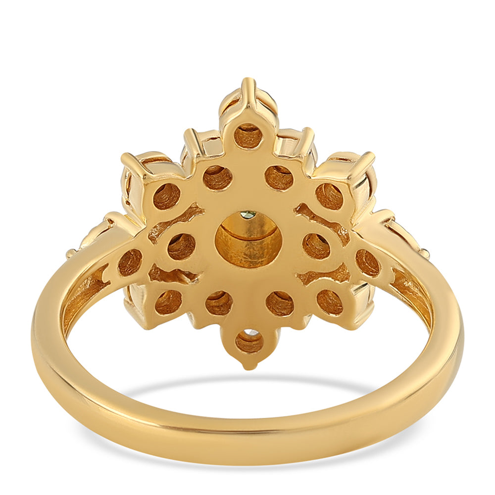 Pozlacený 925 / 1000 Sterlingové Stříbro Prsten se Zeleným Diamantem a Bílým Diamantem 3 