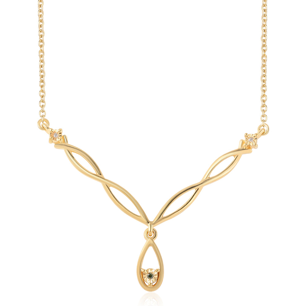 Pozlacený 925 / 1000 Sterlingové Stříbro Náhrdelník se Zeleným Diamantem a Bílým Diamantem 1 