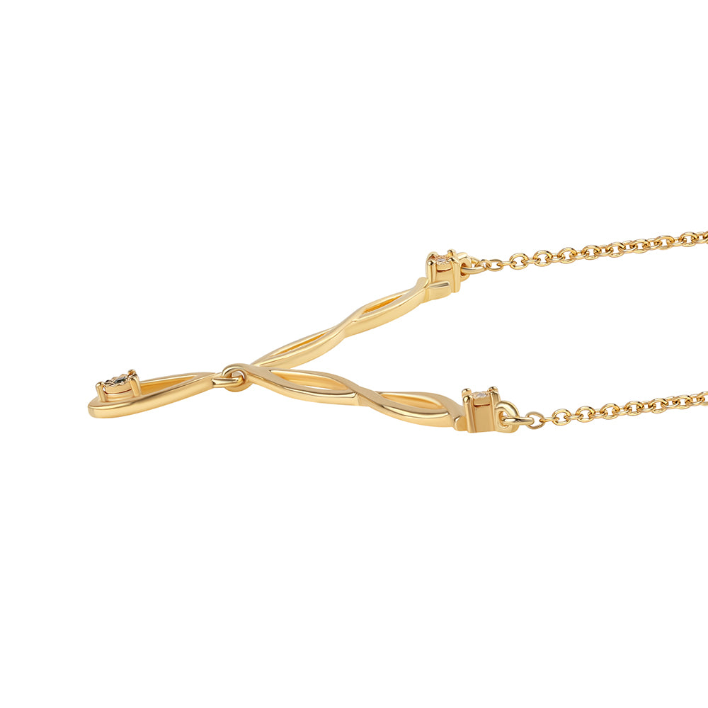 Pozlacený 925 / 1000 Sterlingové Stříbro Náhrdelník se Zeleným Diamantem a Bílým Diamantem