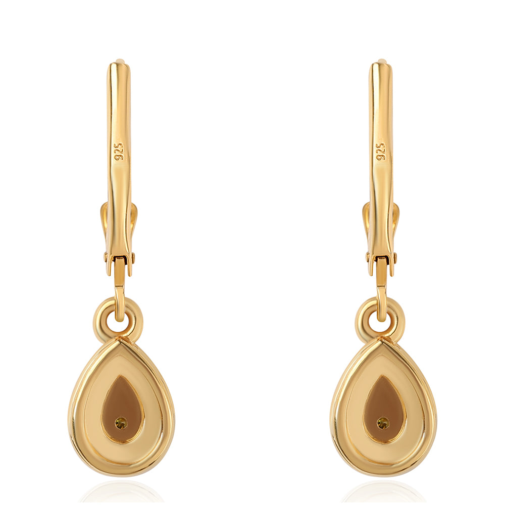 Pozlacené 925 / 1000 Sterlingové Stříbro Náušnice se Zeleným Diamantem 3 