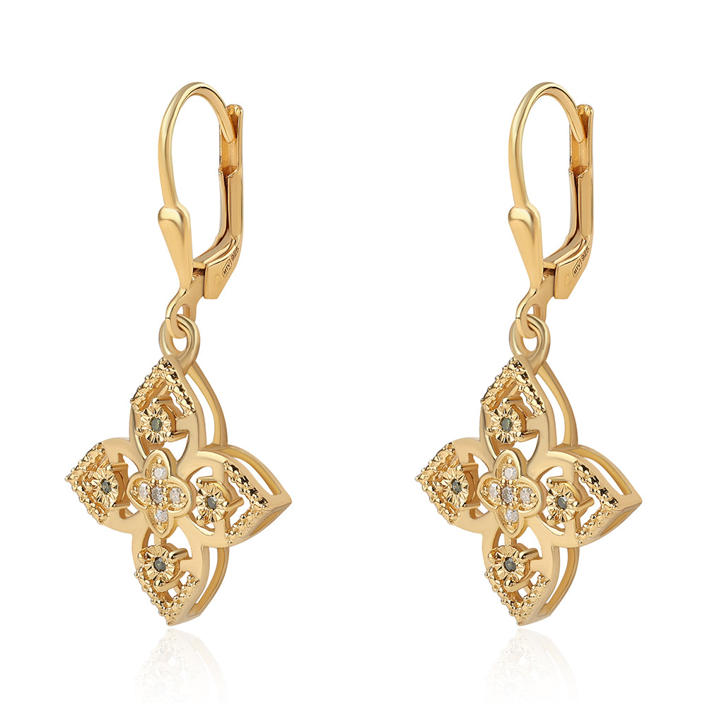 Pozlacené 925 / 1000 Sterlingové Stříbro Náušnice se Zeleným Diamantem a Bílým Diamantem 2 