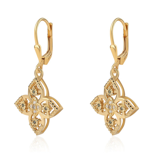 Pozlacené 925 / 1000 Sterlingové Stříbro Náušnice se Zeleným Diamantem a Bílým Diamantem