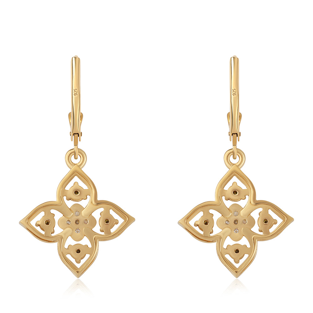 Pozlacené 925 / 1000 Sterlingové Stříbro Náušnice se Zeleným Diamantem a Bílým Diamantem