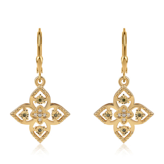 Pozlacené 925 / 1000 Sterlingové Stříbro Náušnice se Zeleným Diamantem a Bílým Diamantem