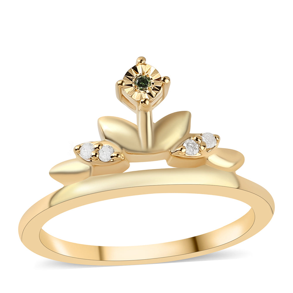 Pozlacené Stříbro 925/1000 - Prsten se Zeleným Diamantem a Bílým Diamantem - Karátové číslo: 0.05. přibližná hmotnost: 2.55 gramů 1 