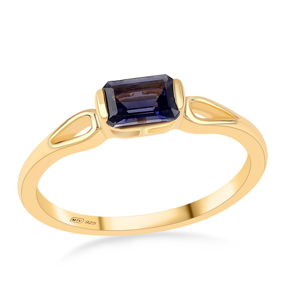 Pozlacený 925 / 1000 Sterlingové Stříbro Prsten s Iolitem