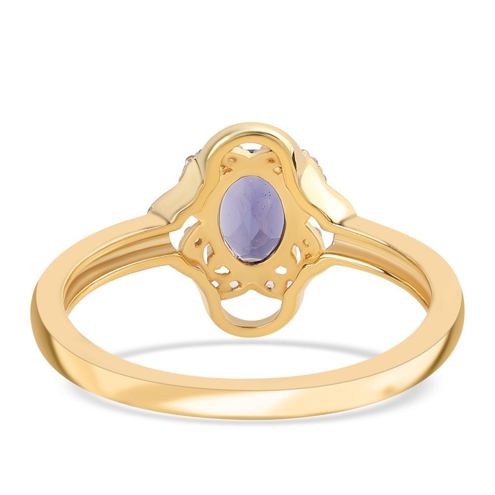 Pozlacený 925 / 1000 Sterlingové Stříbro Prsten s Iolitem a Bílým Topazem 2 