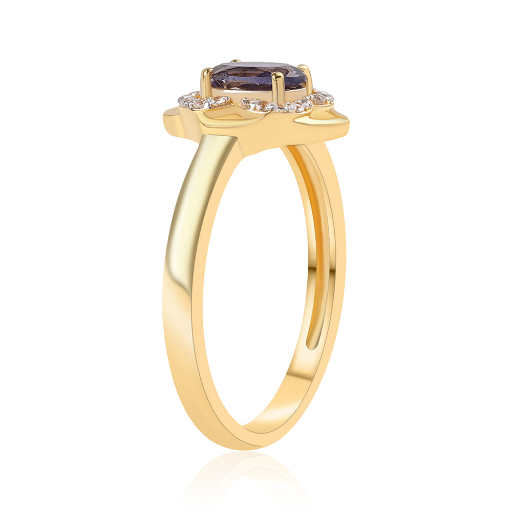 Pozlacený 925 / 1000 Sterlingové Stříbro Prsten s Iolitem a Bílým Topazem 3 