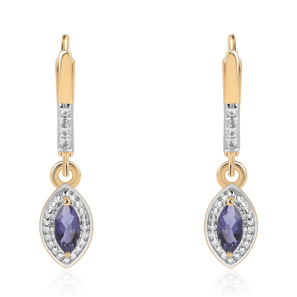 Pozlacené 925 / 1000 Sterlingové Stříbro Náušnice s Iolitem a Bílým Topazem