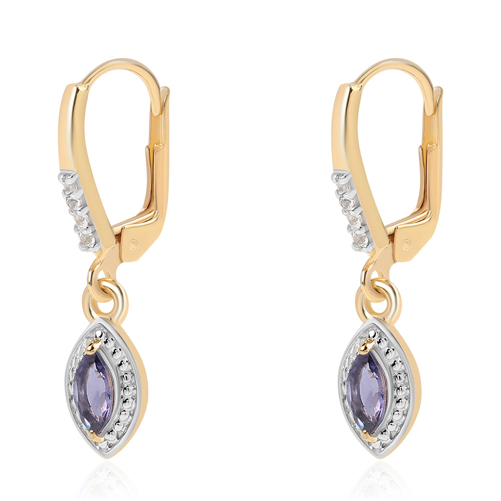 Pozlacené 925 / 1000 Sterlingové Stříbro Náušnice s Iolitem a Bílým Topazem 3 