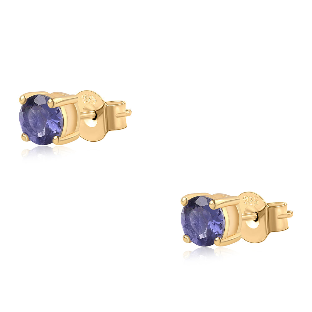 Pozlacené Stříbro 925/1000 - Náušnice s Iolitem - Karátové číslo: 0.88. přibližná hmotnost: 1.12 gramů 1 