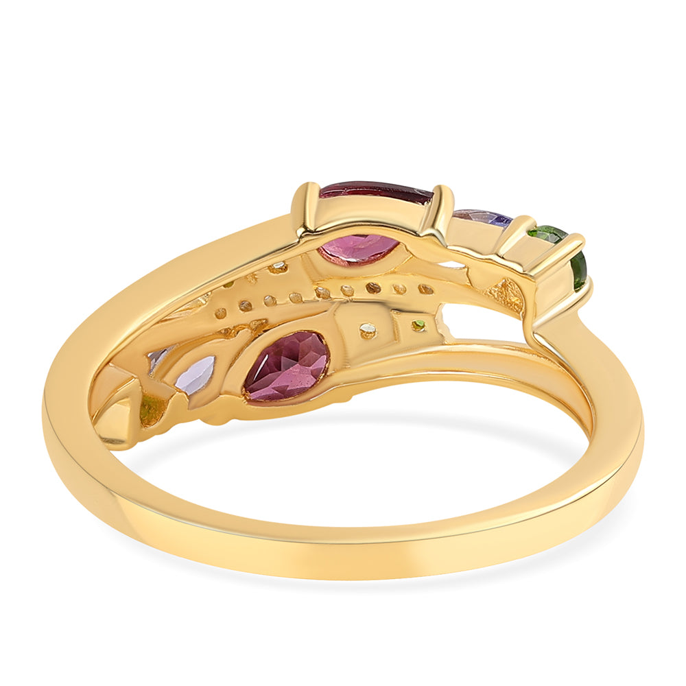 Pozlacený 925 / 1000 Sterlingové Stříbro Prsten s Rhodolitovým Granátem a Tanzanitem 2 