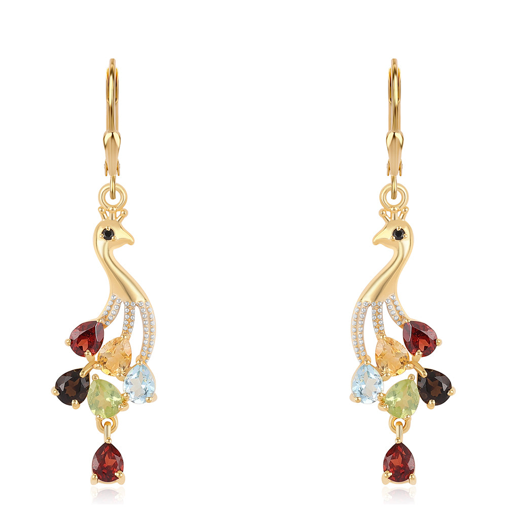 Pozlacené 925 / 1000 Sterlingové Stříbro Náušnice s Červeným Granátem a Peridotem