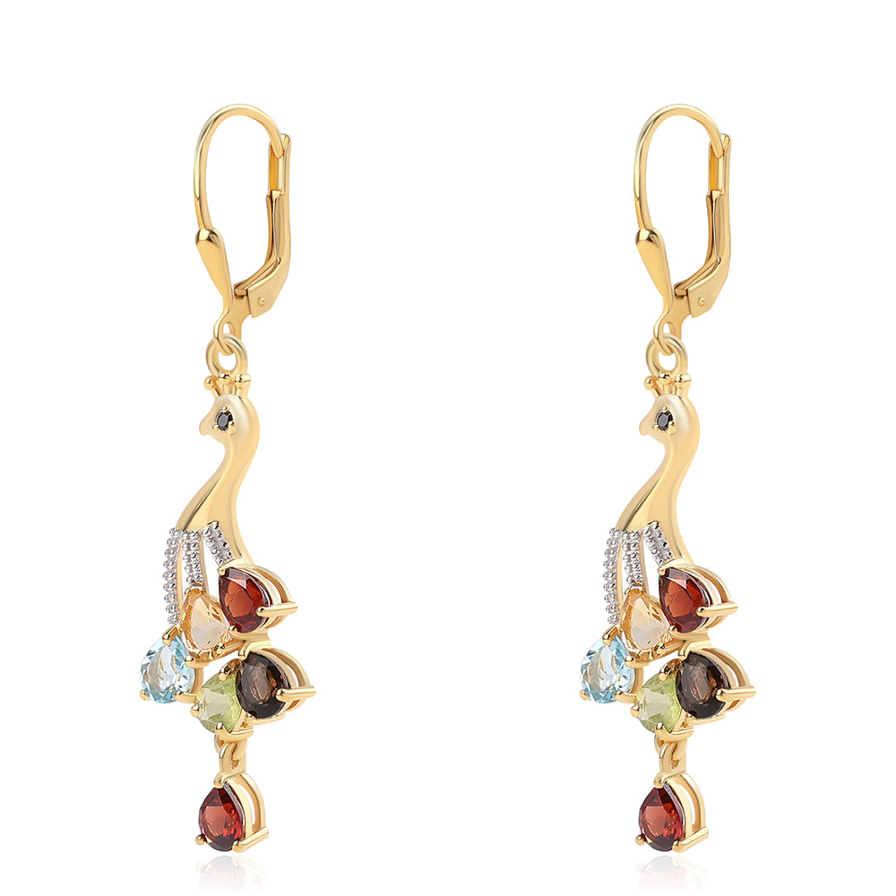 Pozlacené 925 / 1000 Sterlingové Stříbro Náušnice s Červeným Granátem a Peridotem 2 