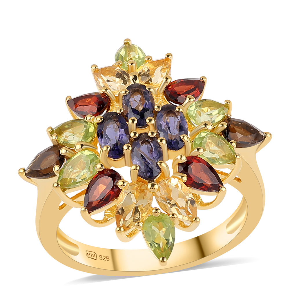 Pozlacený 925 / 1000 Sterlingové Stříbro Prsten s Červeným Granátem a Peridotem 1 