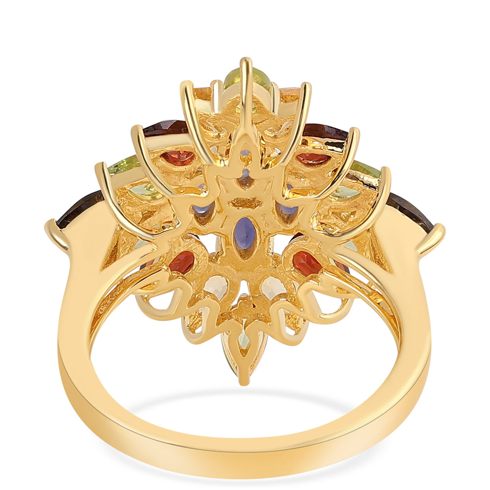 Pozlacený 925 / 1000 Sterlingové Stříbro Prsten s Červeným Granátem a Peridotem 2 