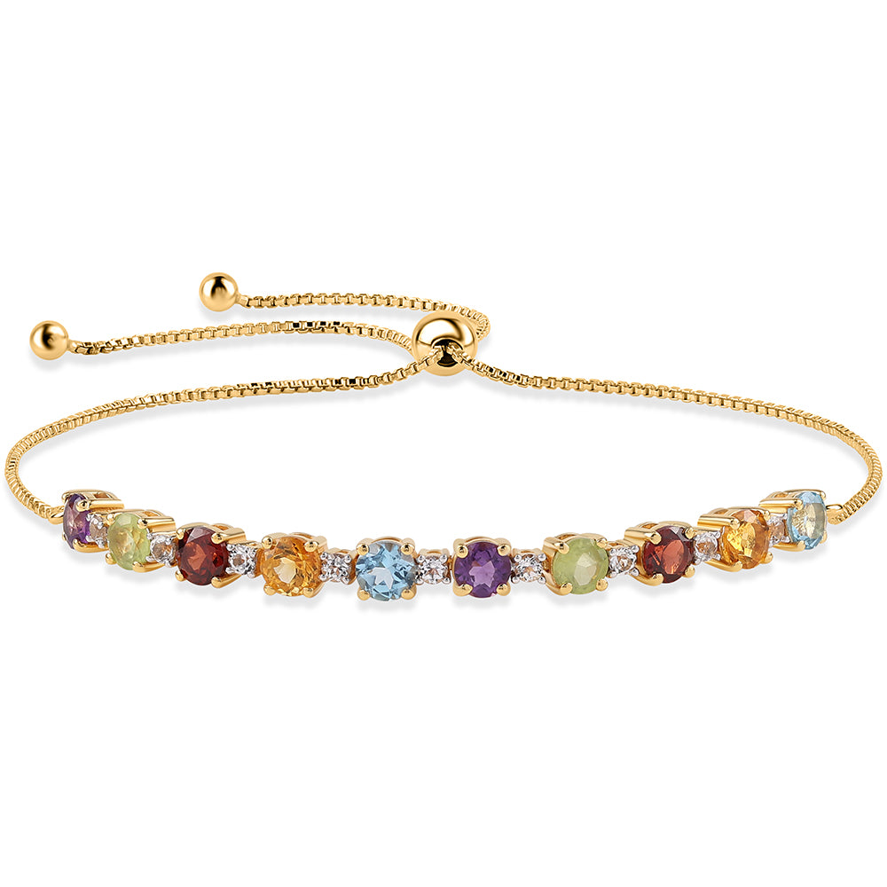 Pozlacený 925 / 1000 Sterlingové Stříbro Náramek s Červeným Granátem a Peridotem