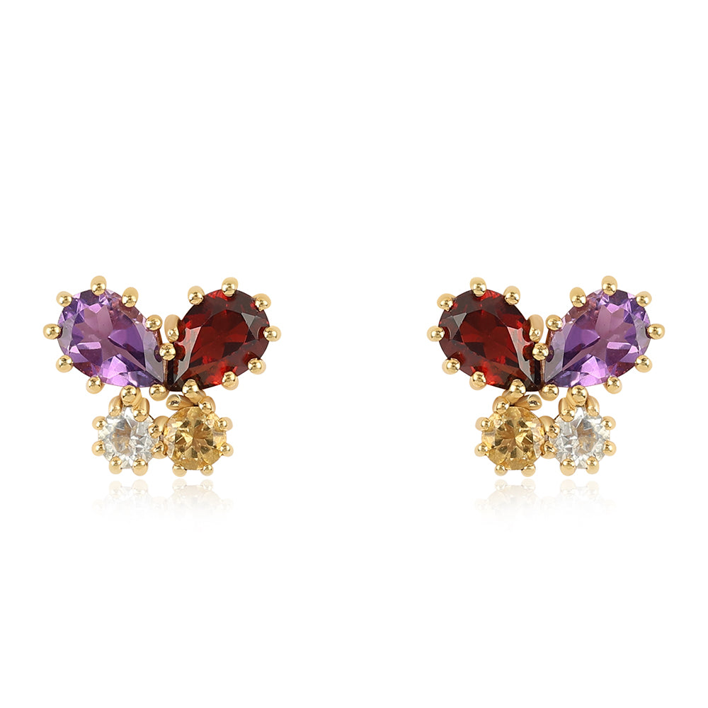 Pozlacené Stříbro 925/1000 - Náušnice s Africkým Ametystem a Citrínem - Karátové číslo: 2.16. přibližná hmotnost: 2.46 gramů 1 