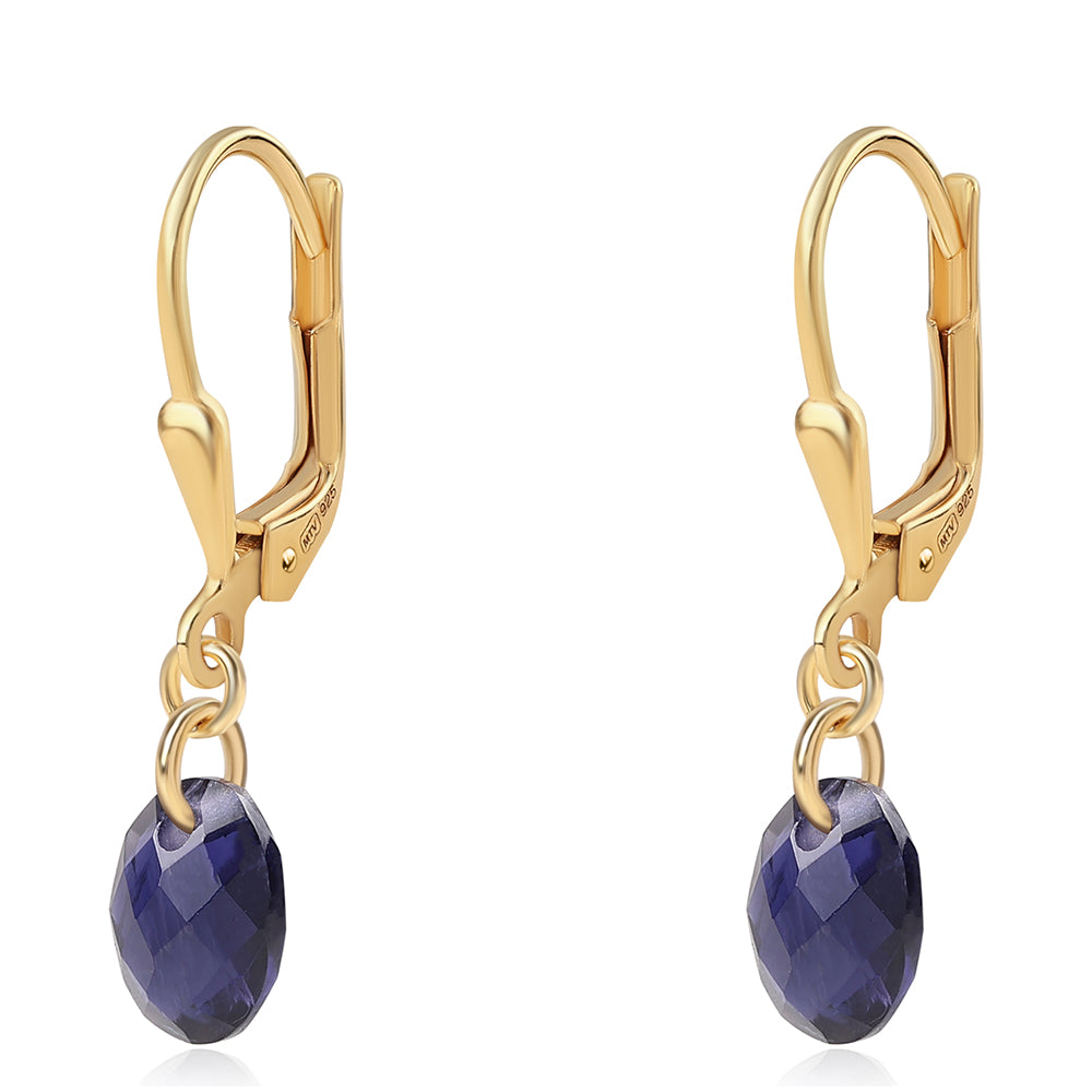 Pozlacené Stříbro 925/1000 - Náušnice s Iolitem - Karátové číslo: 2.8. přibližná hmotnost: 1.39 gramů 1 