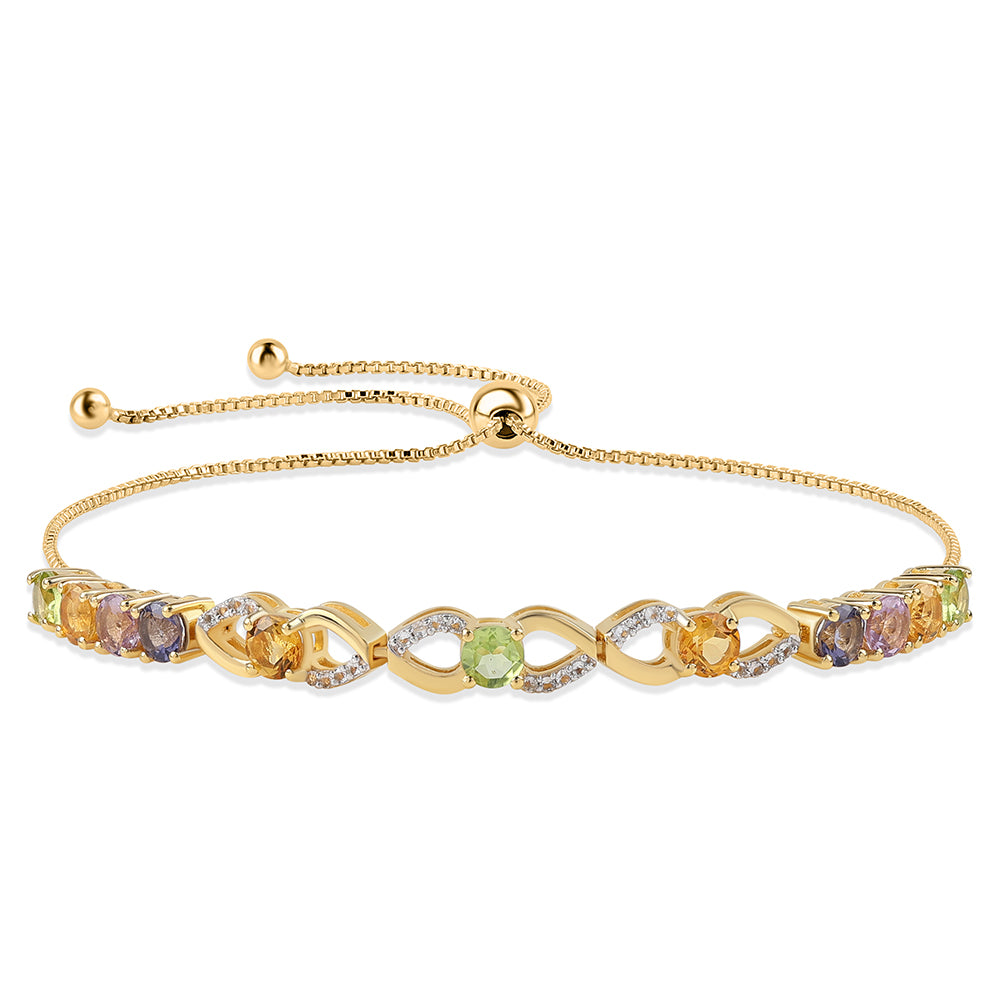 Pozlacený 925 / 1000 Sterlingové Stříbro Náramek s Rose de France Ametystem a Peridotem